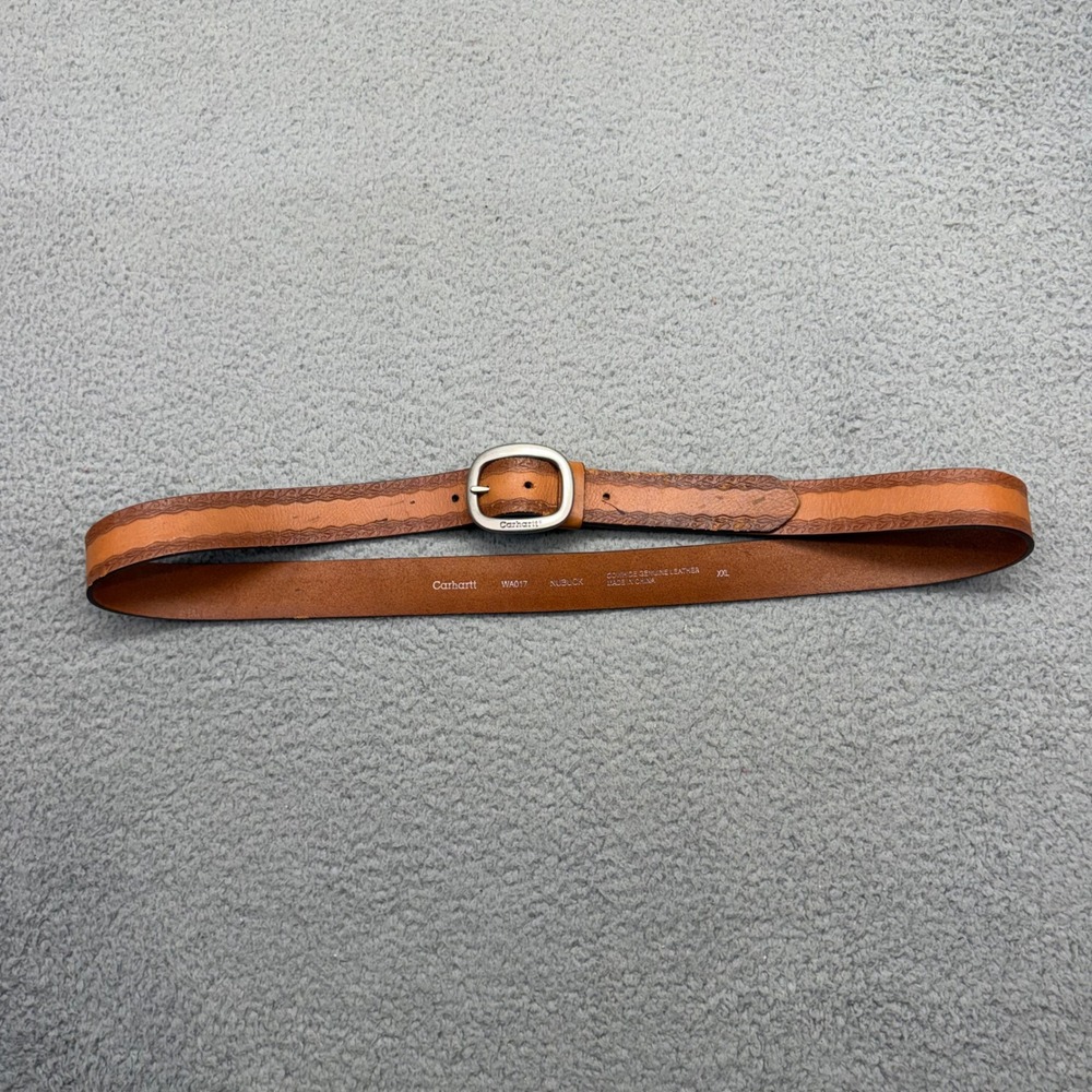 Carhartt WA017 Mens XXL Sz. 44-46 Tan Brown Nubuck Leather Embossed Western Belt
